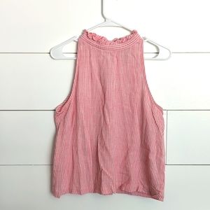 Pink and white striped high-neck tank top - L